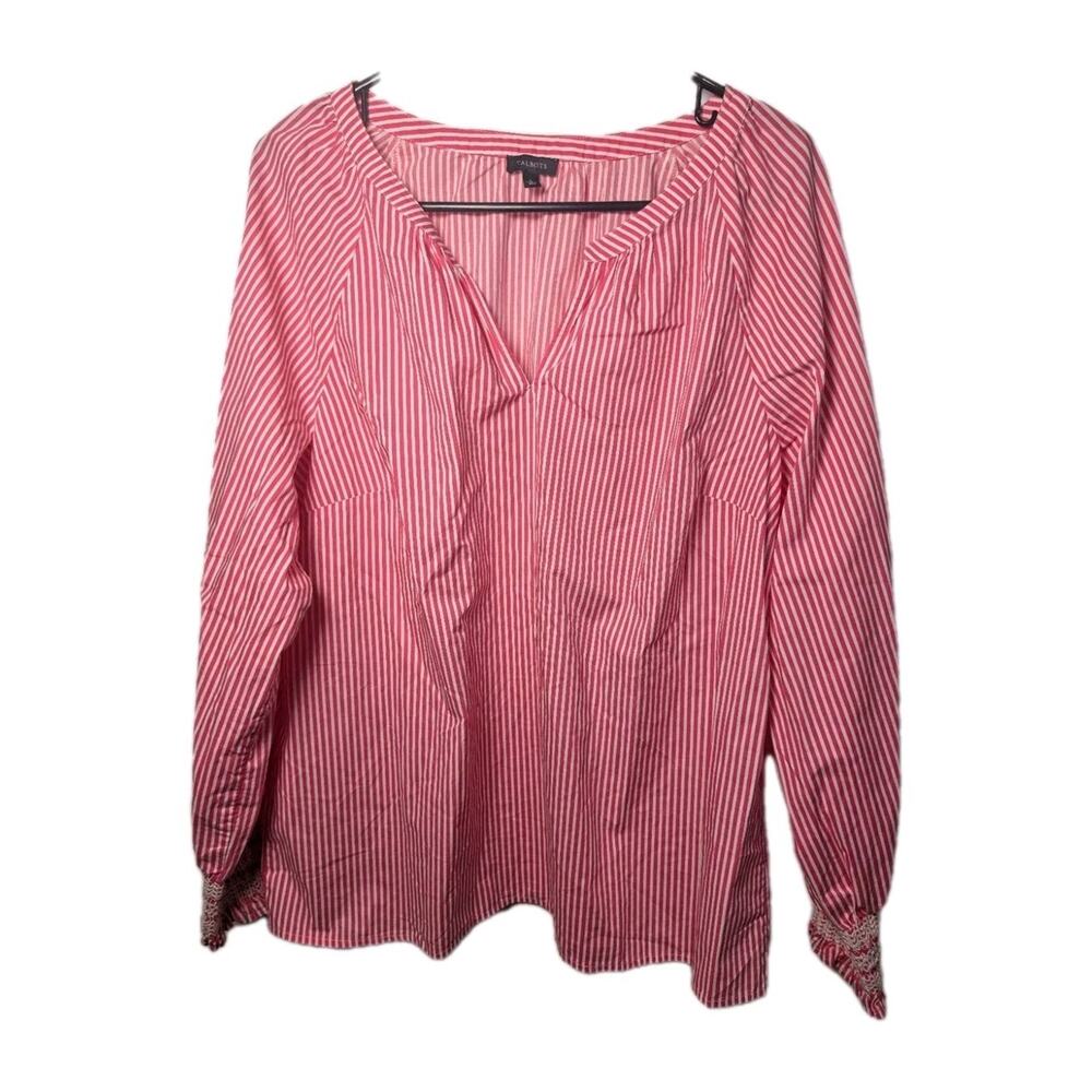 Talbots Shirt Peasant * Balloon Sleeve Women's Large Pink Stripe Cottage Blouse